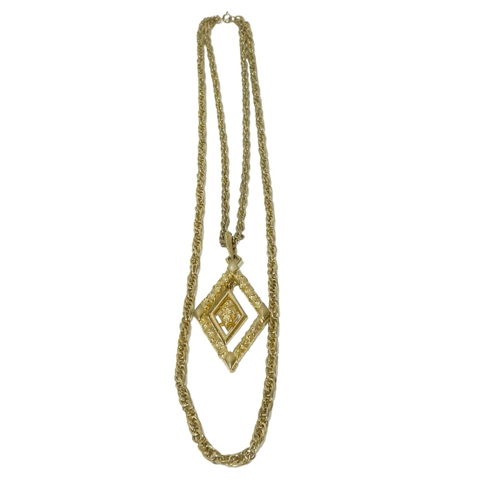 Vintage Gold Tone Double Strand Diamond Necklace Costume Jewelry